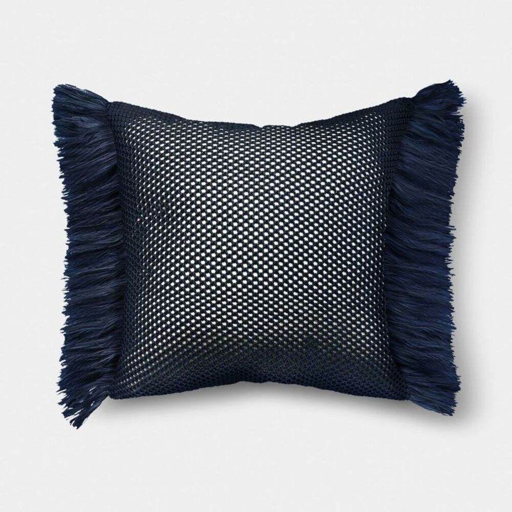 20"x20" Faux Natural Knit Fringed Pillow Navy - Threshold
